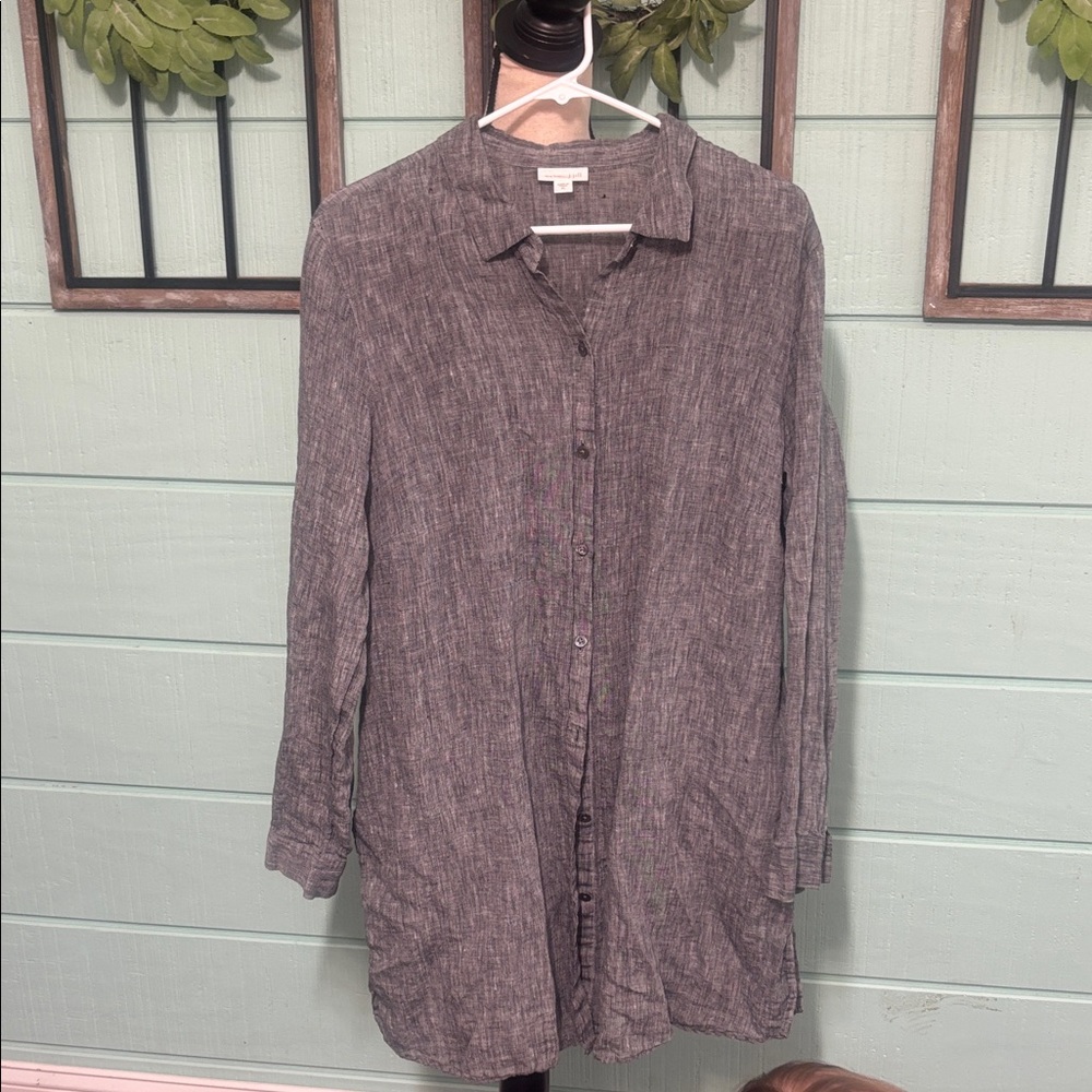 J. Jill Love Linen Gray Button Down Tunic Shirt Women’s XL